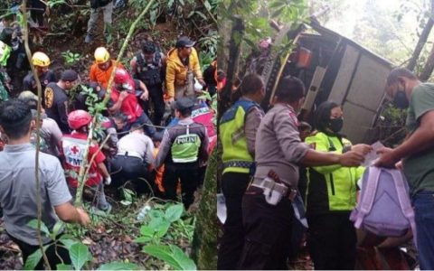 东爪哇旅游巴失控坠山7死32伤