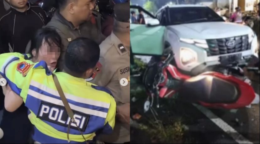 中国女司机疑酒驾撞车致一死一伤