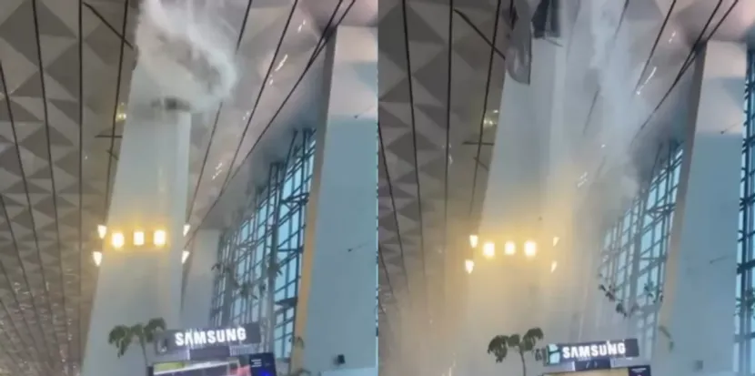 暴雨致雅加达机场坍塌影响航班升降